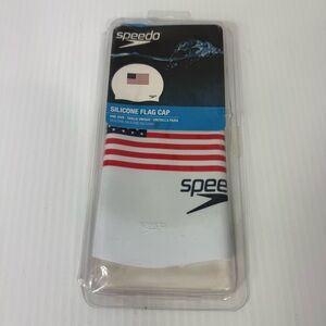 NWT Speedo Unisex Soft Silicone American Flag White Adult Swim Cap Latex Free